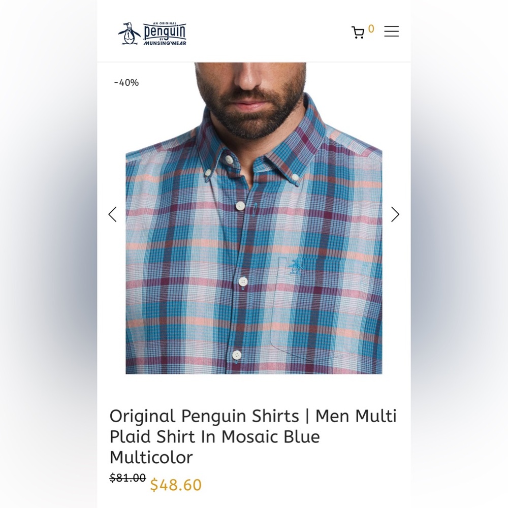 Original Penguin Multi Plaid Mens button up long sleeves mosaic blue